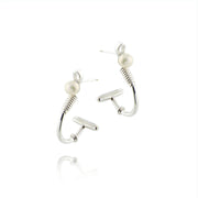silver polo mallet hoop earrings with pearl