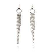 designer solid silver chain equestrian styled drop earrings on white background