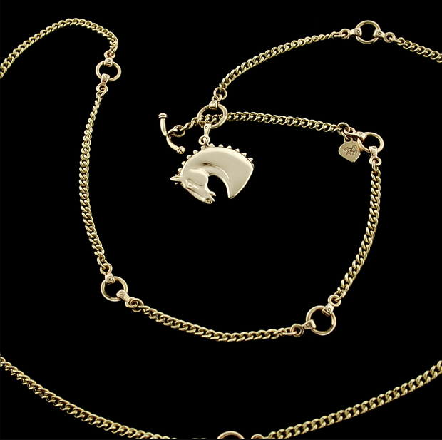 Designer gold horsehead heavy lariat neckchain with bit detailing