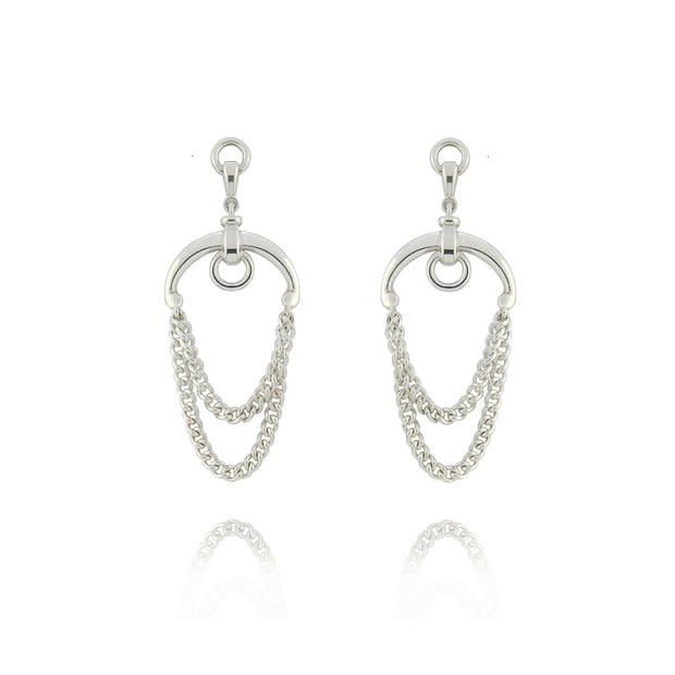 designer solid silver chain equestrian drop earrings