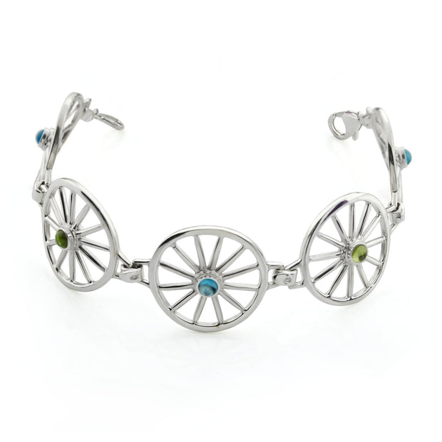 Silver Carriage Wheel & Gemstone Bracelet