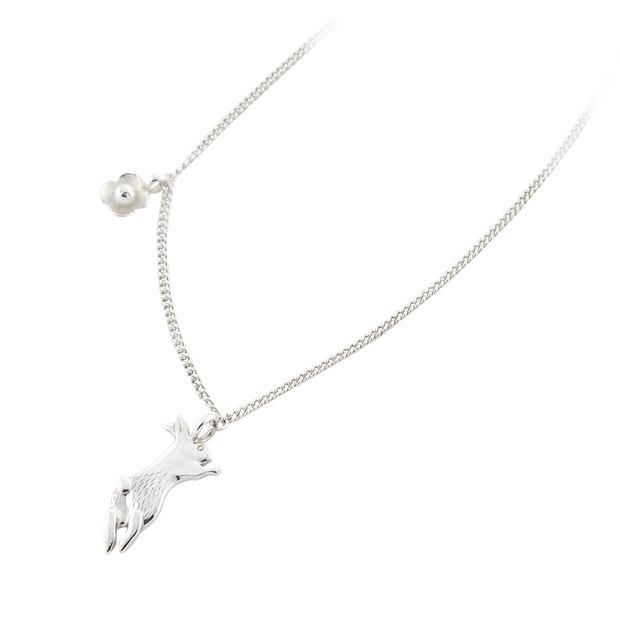 Silver Bunny & Flower Necklace