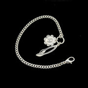 designer solid silver curb chain bracelet with retro daisy and leafstem charms