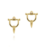 Designer solid gold and diamond horsebit earrings.