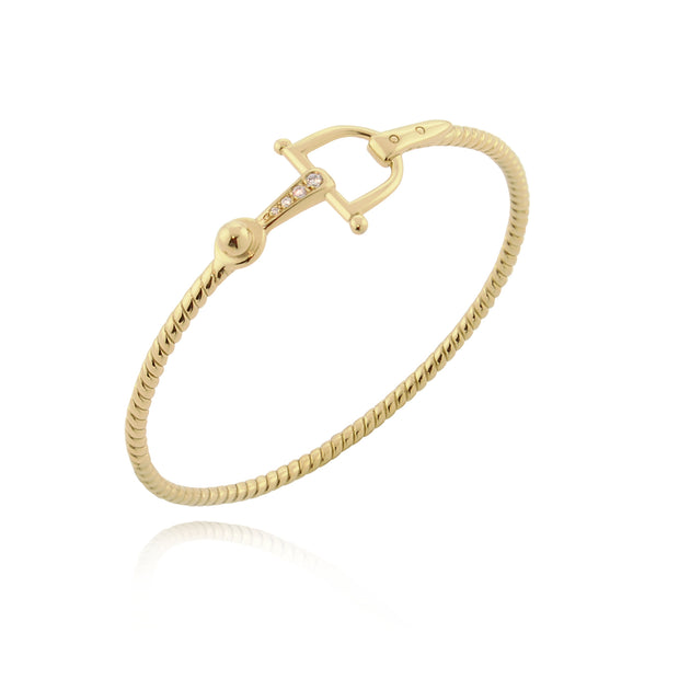 Designer solid 9ct Gold and Diamond horsebit inspired bangle