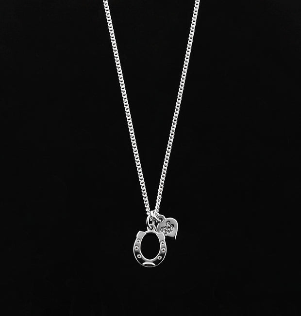 designer silver horseshoe and heart charm necklace