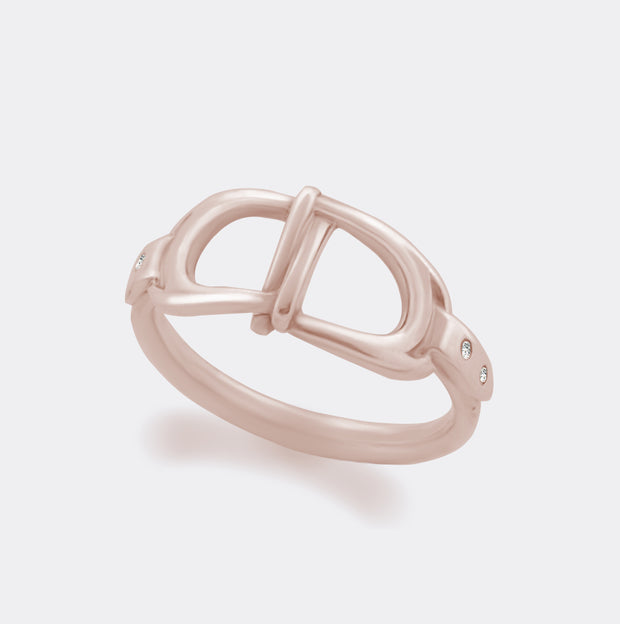 designer rose gold and diamond interlacing stirrup ring