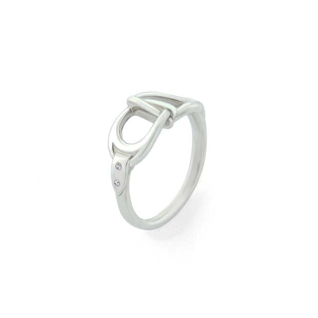 designer white  gold and diamond interlacing stirrup ring