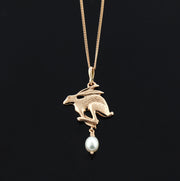 designer rose gold Hare with pearl drop necklace