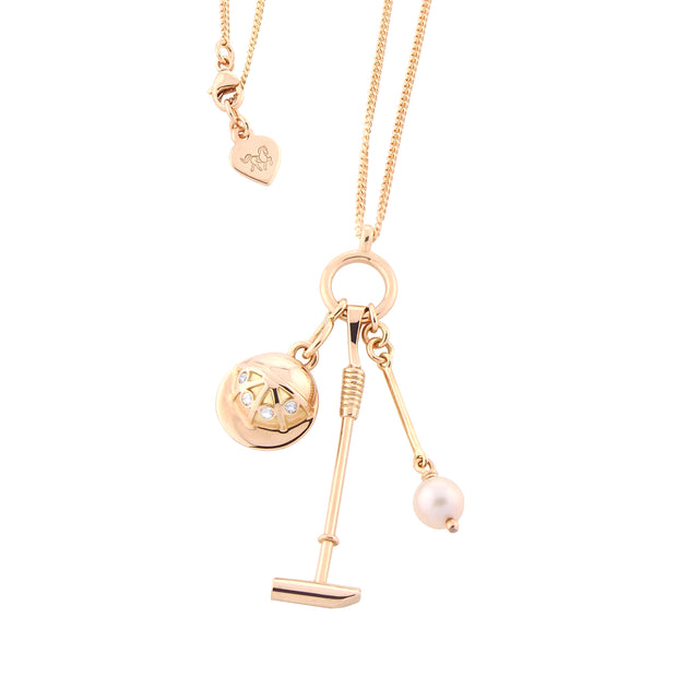 rose gold diamond and pearl polo necklace