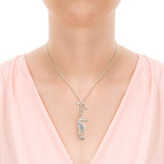 designer  handcarved silver seahorse necklace with toggle and ring feature claspmodel wearing 