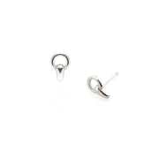 Designer solid  silver snaffle horsebit stud earrings on white background.