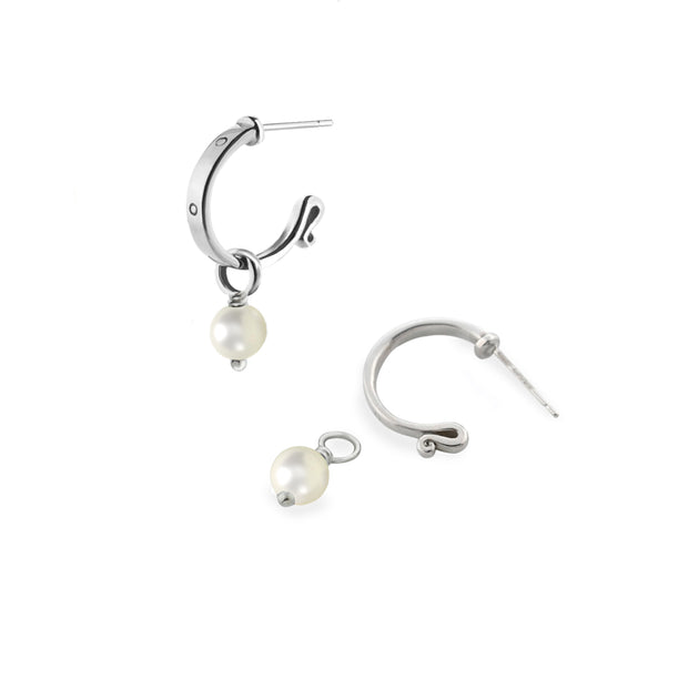 Silver Derby Hoop Earrings with Gemstone Bead