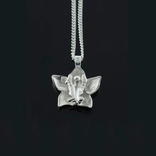 designer handcarved Silver orchid necklace