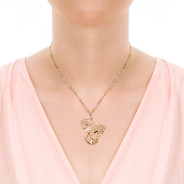 Gold & Diamond Prancing Horse Necklace