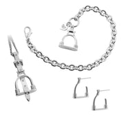 Designer jewellery gift set comprising of vintage stirrup inspired chain bracelet necklace and hoop earrings.