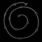 designer solid silver link and curb chain necklace with silver leather strap details and ring and toggle catch.