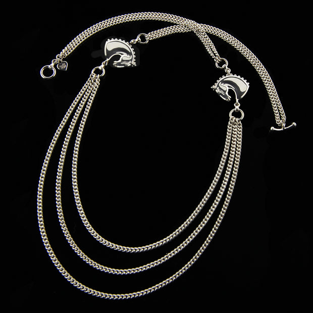 designer silver double horsehead and triple chain neckpiece