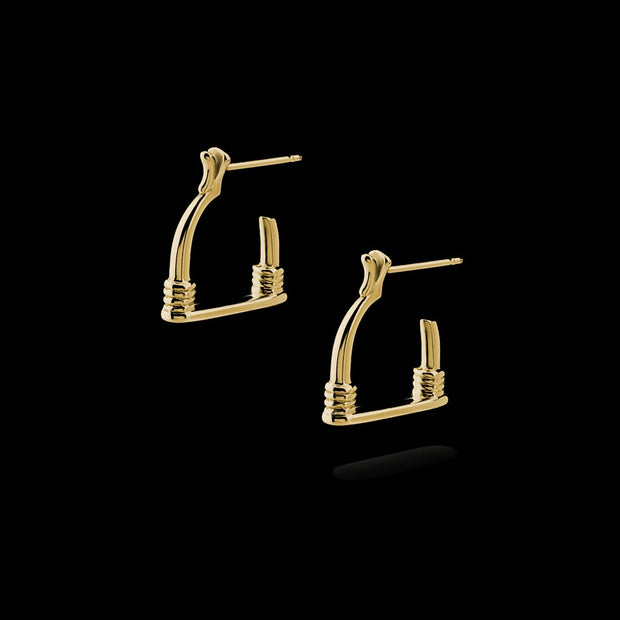 designer 9ct gold vintage stirrup inspired hoop Badminton earrings on black