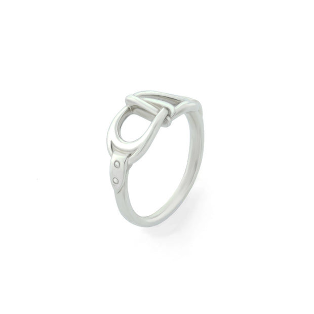 designer white gold interlacing stirrup ring