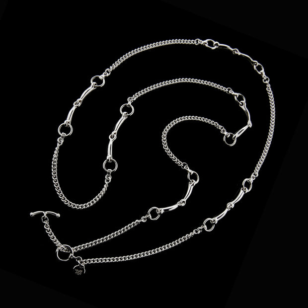designer solid silver lariat horsebit and chain necklace