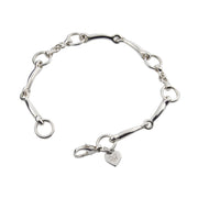 designer solid silver snaffle bit bracelet on white background
