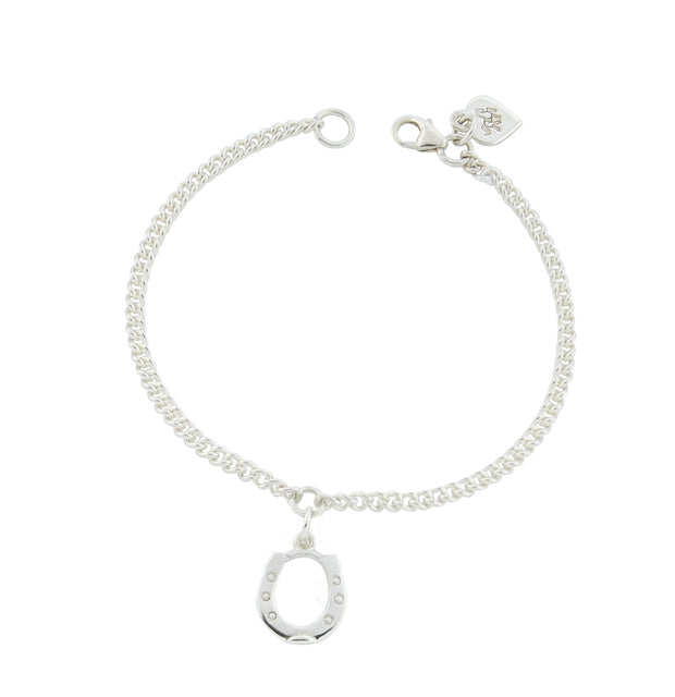 designer silver chain equestrian bracelet with horseshoe charm