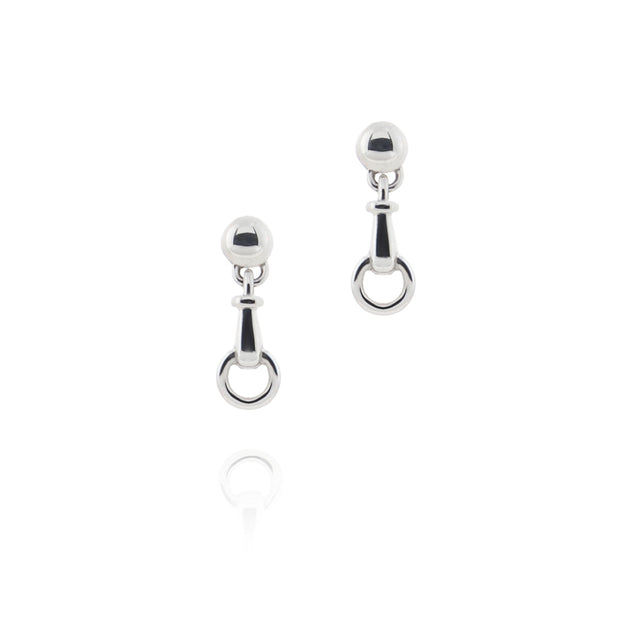 designer solid silver windsor horsebit drop earrings on white background