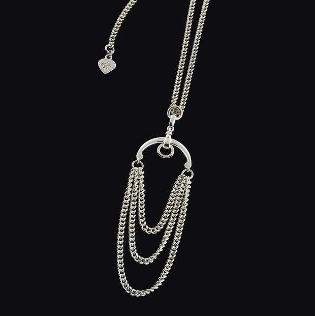 Designer three solid silver chain and horsebit  necklace.